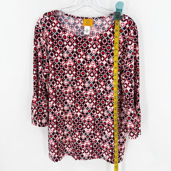Ruby Rd. Red & Black Retro Geometric Bell Sleeve Blouse Women's Size Small - Picture 5 of 7